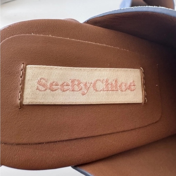 SEE BY CHLOE Clog Blue Denim Platform Slip On Mule Heel Sandals Size 39.5 - Picture 7 of 10